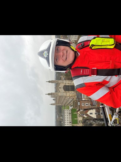 Paul Clarke on turntable ladder